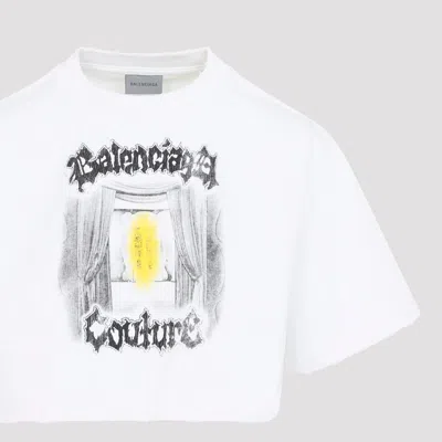 Balenciaga Cotton Salon De Couture Cropped T-shirt In White
