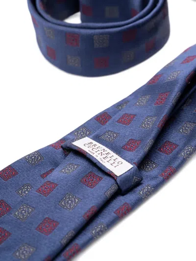Brunello Cucinelli Slim Tie Patterned Design Pointed Tip In Blue