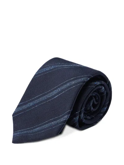 Brunello Cucinelli Tie Striped Pattern Rolled Pointed Tip In Blue