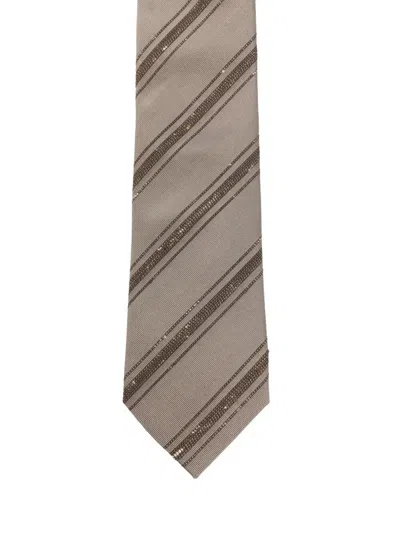Brunello Cucinelli Textured Tie Diagonal Stripe Pattern In Brown