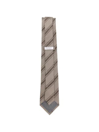 Brunello Cucinelli Textured Tie Diagonal Stripe Pattern In Brown