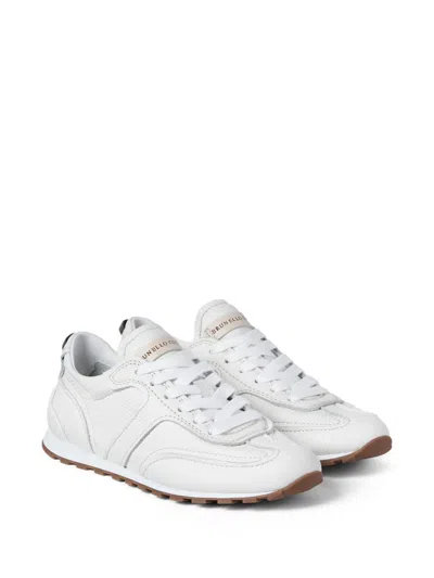 Brunello Cucinelli Grained Soft Leather Runners With Shiny Loops Shoes In White