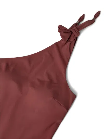 Brunello Cucinelli One Shoulder Swimsuit High Cut Embellished Knot In Burgundy