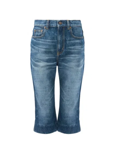 Chloé Straight Trousers Belt Loops Contrast Stitching In Blue