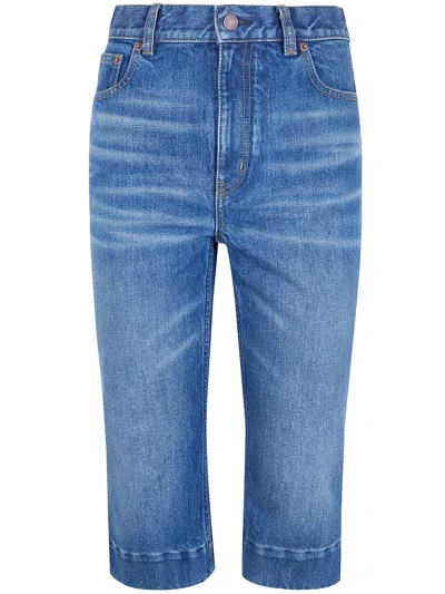 Chloé Straight Trousers Belt Loops Contrast Stitching In Blue