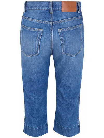Chloé Straight Trousers Belt Loops Contrast Stitching In Blue