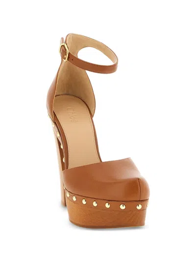 Chloé Lola Studded Leather Platform Sandals In Brown