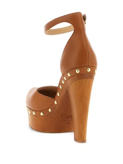 Chloé Lola Studded Leather Platform Sandals In Brown