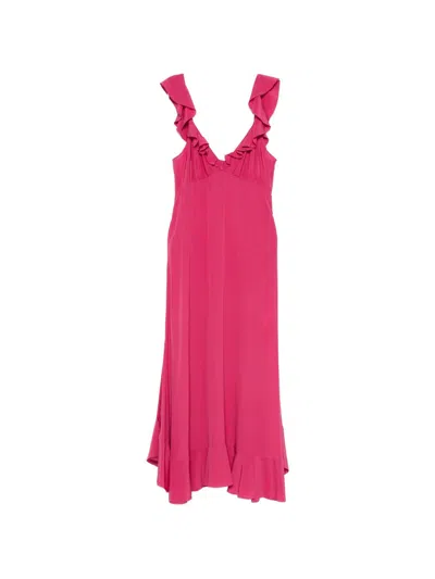 Chloé Maxi Dress Flared Hem Ruffled Neckline In Pink