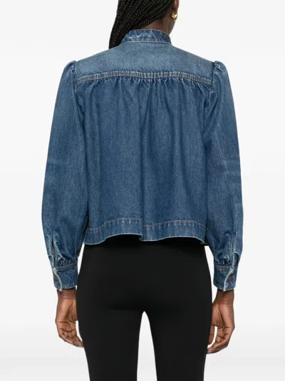 Chloé Blue Jacket With High Neck And Chain Detail On The Front In Denim Woman