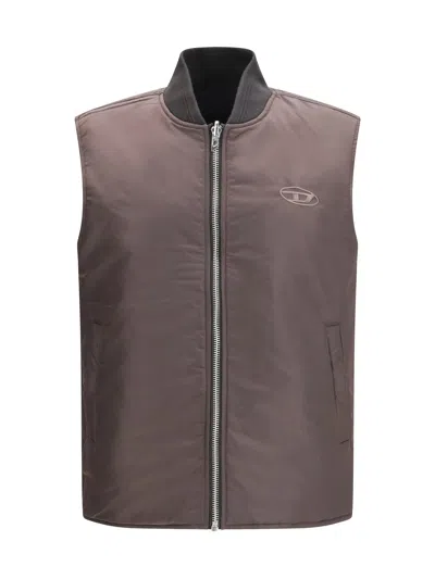 Diesel Brown Polyamide Sleeveless Jacket In Black