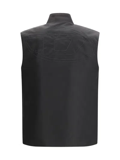 Diesel Brown Polyamide Sleeveless Jacket In Black