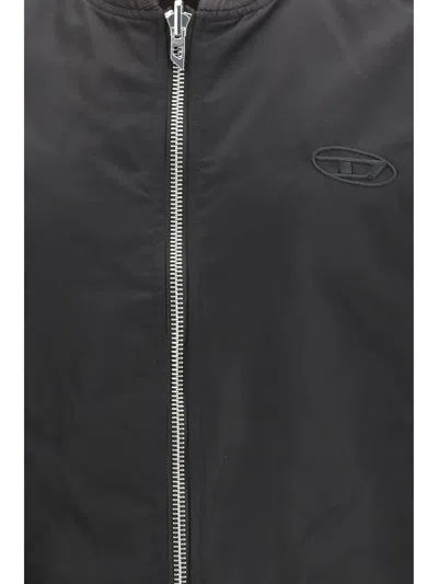 Diesel Brown Polyamide Sleeveless Jacket In Black