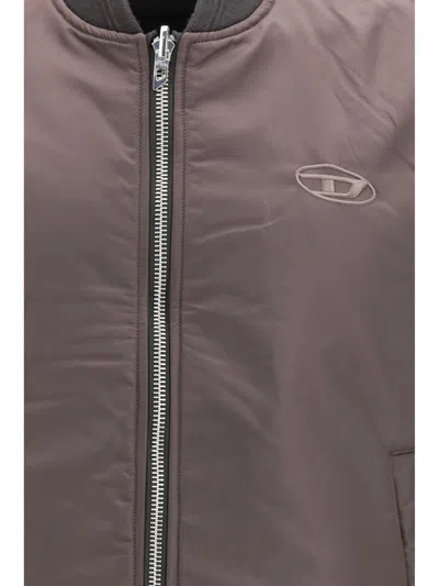 Diesel Brown Polyamide Sleeveless Jacket In Black