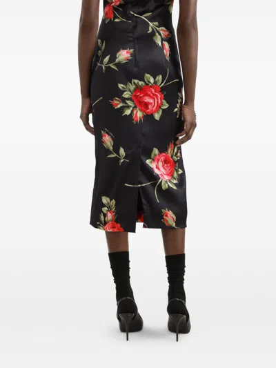 Dolce & Gabbana Women Black Dress With All-over Floral Print In Silk Woman In Multi