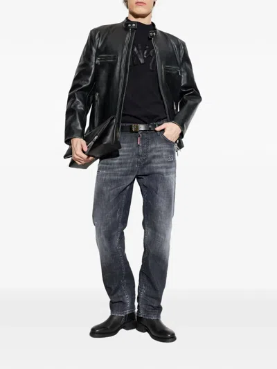 Dsquared2 Stretch Denim Sexy Twist Jeans With Paint Effect Details 17c In Black