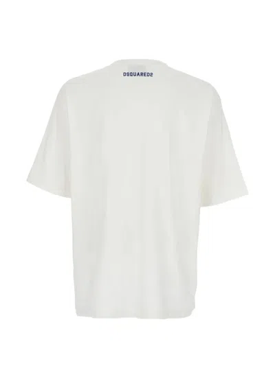 Dsquared2 Men White T-shirt With Logo Print On The Front In Cotton Man In White