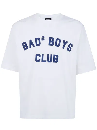 Dsquared2 Men White T-shirt With Logo Print On The Front In Cotton Man In White