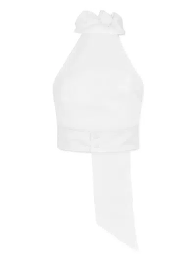 Dsquared2 Bow Detail Cropped Halterneck Sleeveless Top In White
