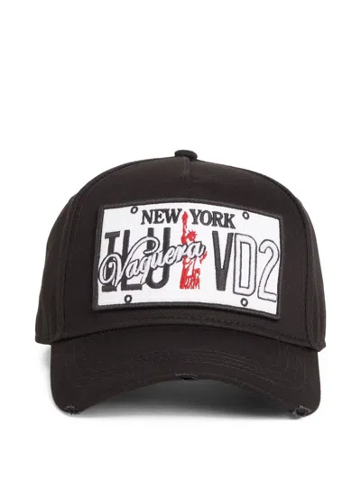 Dsquared2 Black Logo Patch Baseball Hat In Black