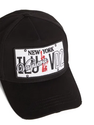 Dsquared2 Black Logo Patch Baseball Hat In Black