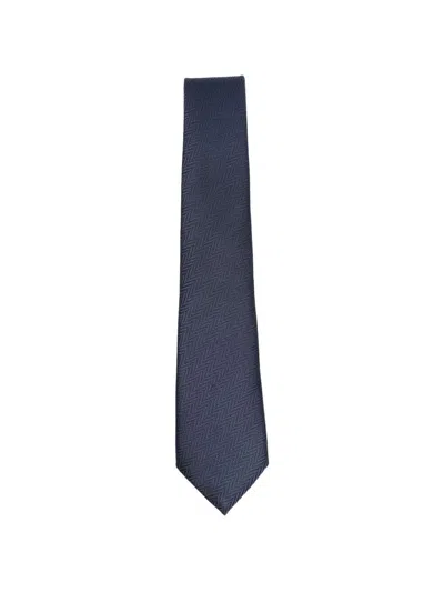 Giorgio Armani Chevron Pattern Tie Regular Width Textured In Blue