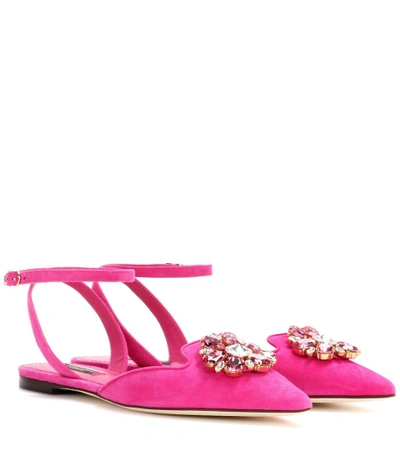 Shop Dolce & Gabbana Embellished Suede Ballerinas In Rosa Shockieg