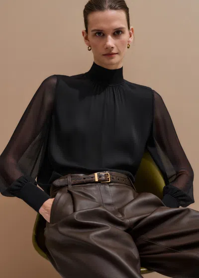 Me+em Silk Chic Rib Straight Blouse Black