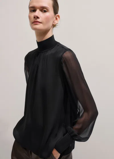 Me+em Silk Chic Rib Straight Blouse Black