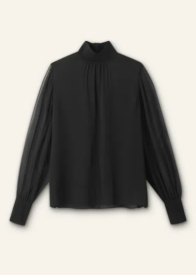 Me+em Silk Chic Rib Straight Blouse Black