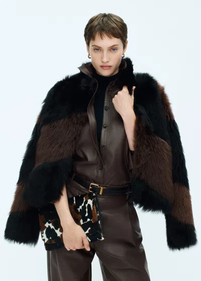 Me+em Statement Patchwork Coat Chocolate/black In Multi