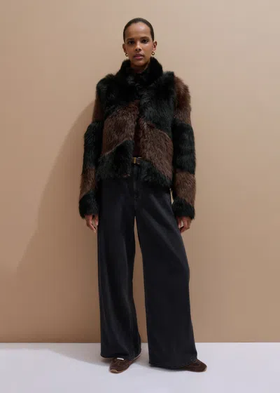 Me+em Statement Patchwork Coat Chocolate/black In Multi