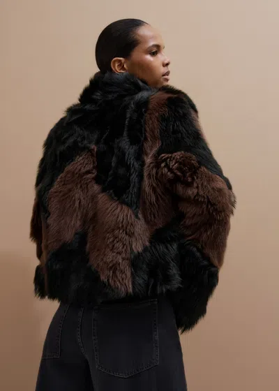 Me+em Statement Patchwork Coat Chocolate/black In Multi