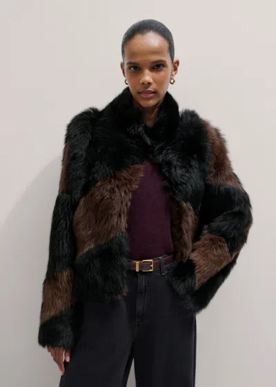 Me+em Statement Patchwork Coat Chocolate/black In Multi