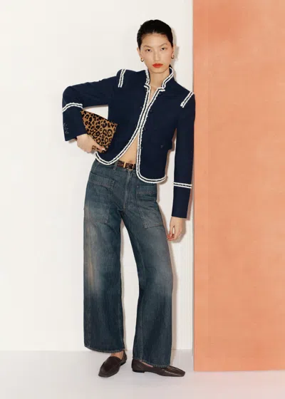 Me+em Bold Braid Short Fitted Jacket Navy In Blue