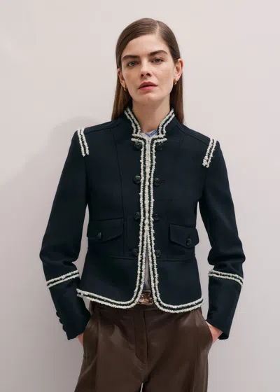 Me+em Bold Braid Short Fitted Jacket Navy In Blue
