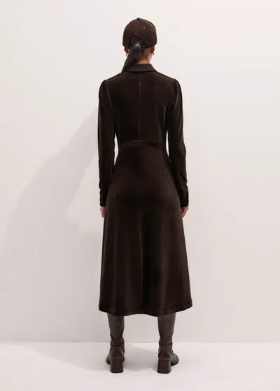 Me+em Ponte Collared Cord Velour Midi Dress Warm Chocolate In Brown