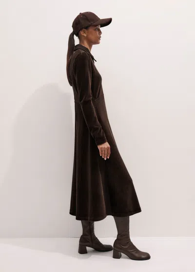 Me+em Ponte Collared Cord Velour Midi Dress Warm Chocolate In Brown