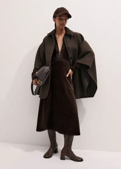 Me+em Ponte Collared Cord Velour Midi Dress Warm Chocolate In Brown