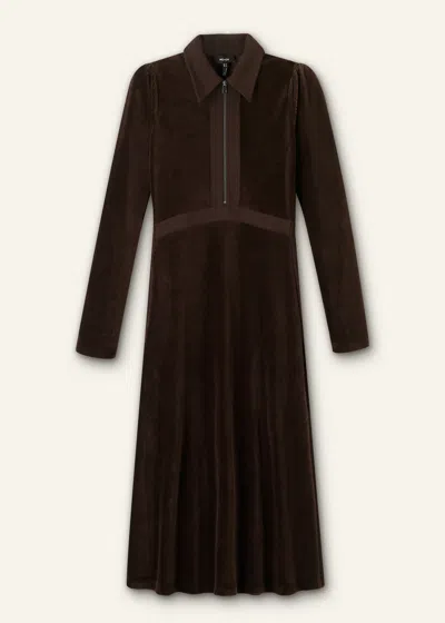 Me+em Ponte Collared Cord Velour Midi Dress Warm Chocolate In Brown