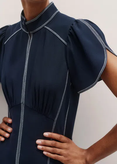 Me+em Contrast Stitch Midi Dress Navy In Blue