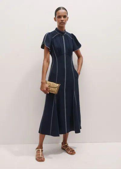 Me+em Contrast Stitch Midi Dress Navy In Blue