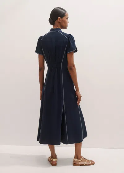 Me+em Contrast Stitch Midi Dress Navy In Blue