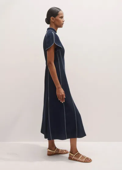 Me+em Contrast Stitch Midi Dress Navy In Blue