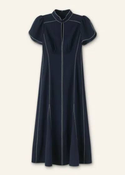 Me+em Contrast Stitch Midi Dress Navy In Blue