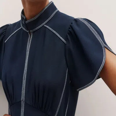 Me+em Contrast Stitch Midi Dress Navy In Blue