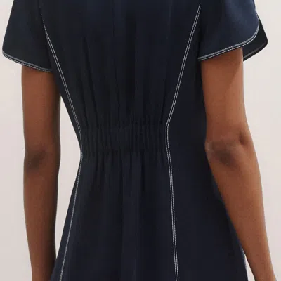 Me+em Contrast Stitch Midi Dress Navy In Blue