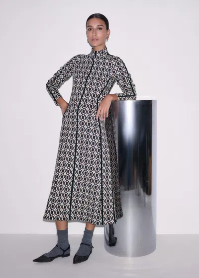 Me+em Graphic Jacquard Fit And Flare Midi Dress Navy Multi