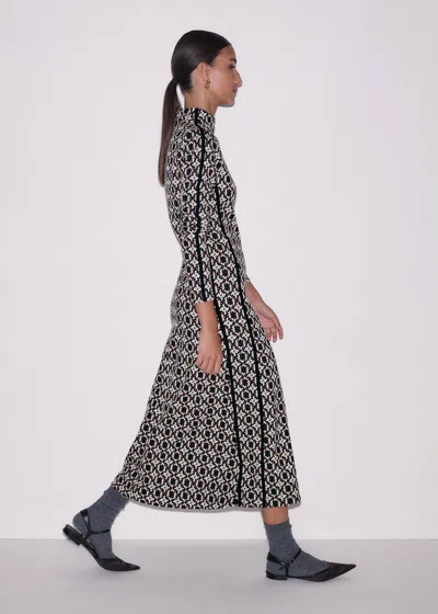 Me+em Graphic Jacquard Fit And Flare Midi Dress Navy Multi