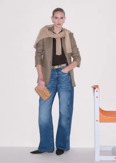 Me+em Check Sharp Shoulder Blazer Brown Multi In Brown